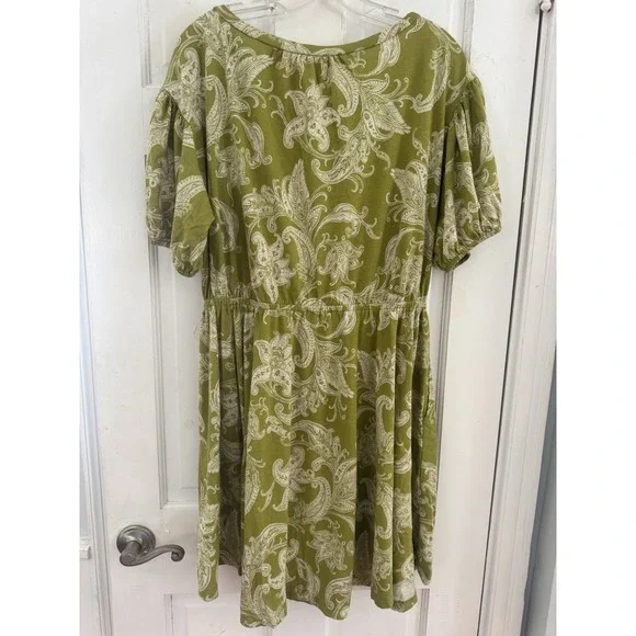 Daily Practice Green Paisley Midi Dress L Puff Sleeve Cottagecore Grandma Flowy - Picture 2 of 8